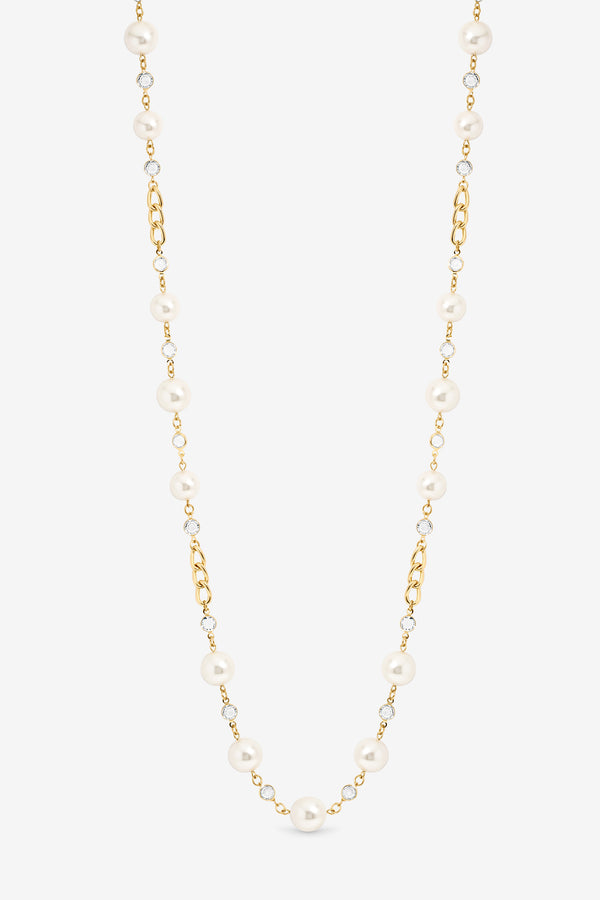 MOOD GOLD PLATE CRYSTAL AND PEARL CHAIN NECKLACE