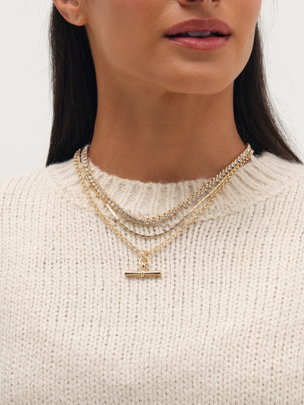 Mood Gold Plated And Crystal T Bar Necklace