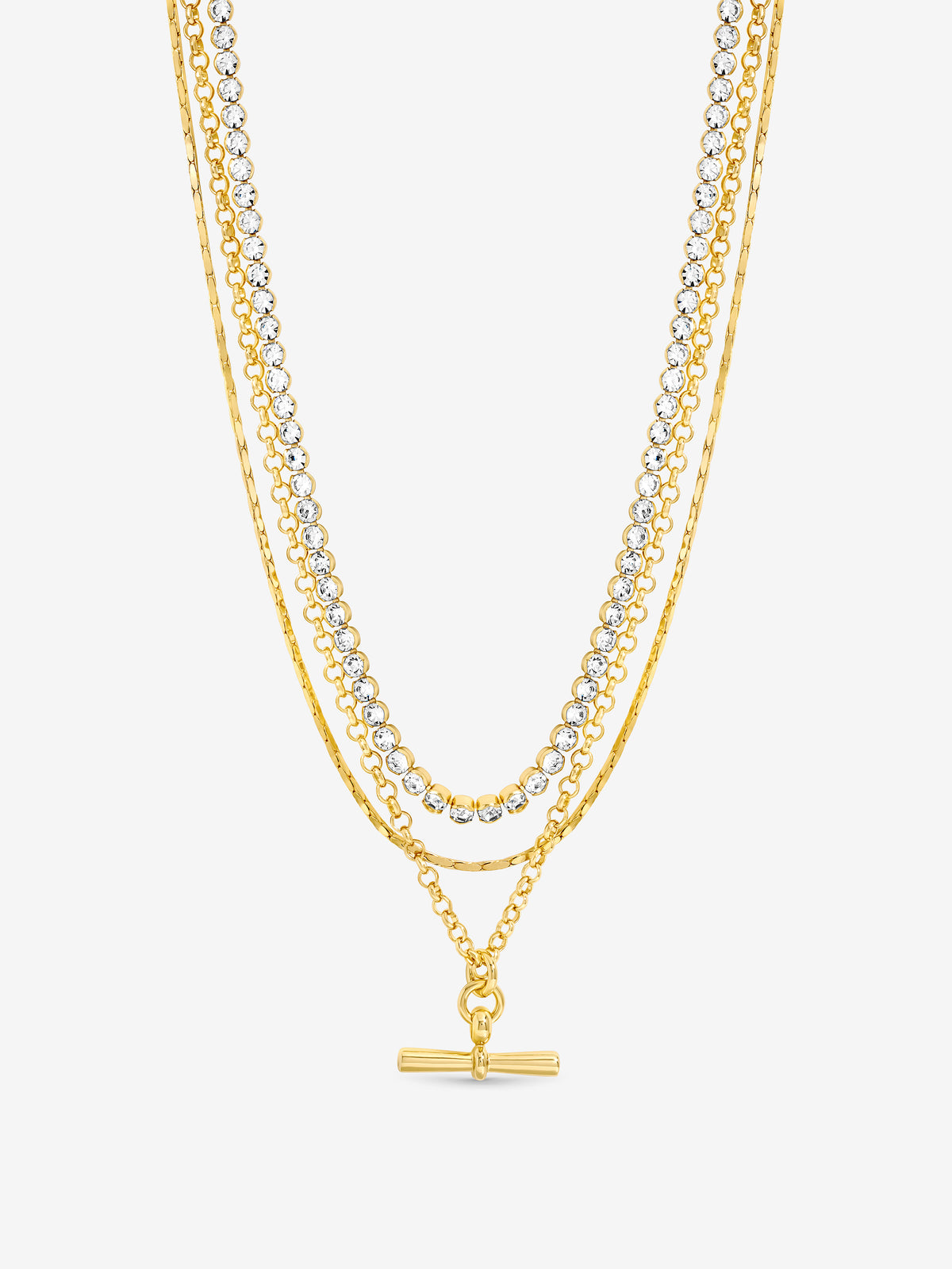 Mood Gold Plated And Crystal T Bar Necklace