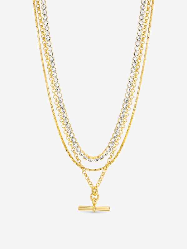Mood Gold Plated And Crystal T Bar Necklace