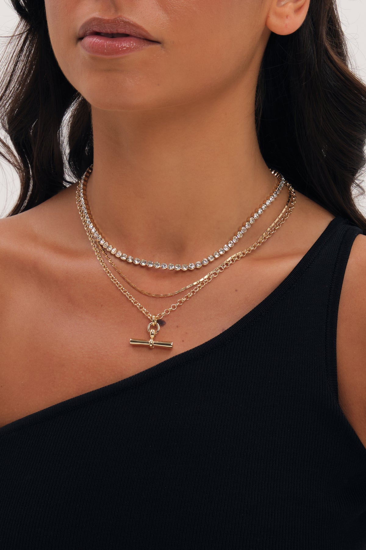 Mood Gold Plated And Crystal T Bar Necklace