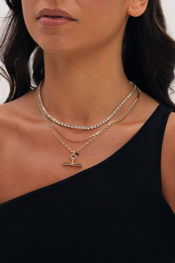 Mood Gold Plated And Crystal T Bar Necklace