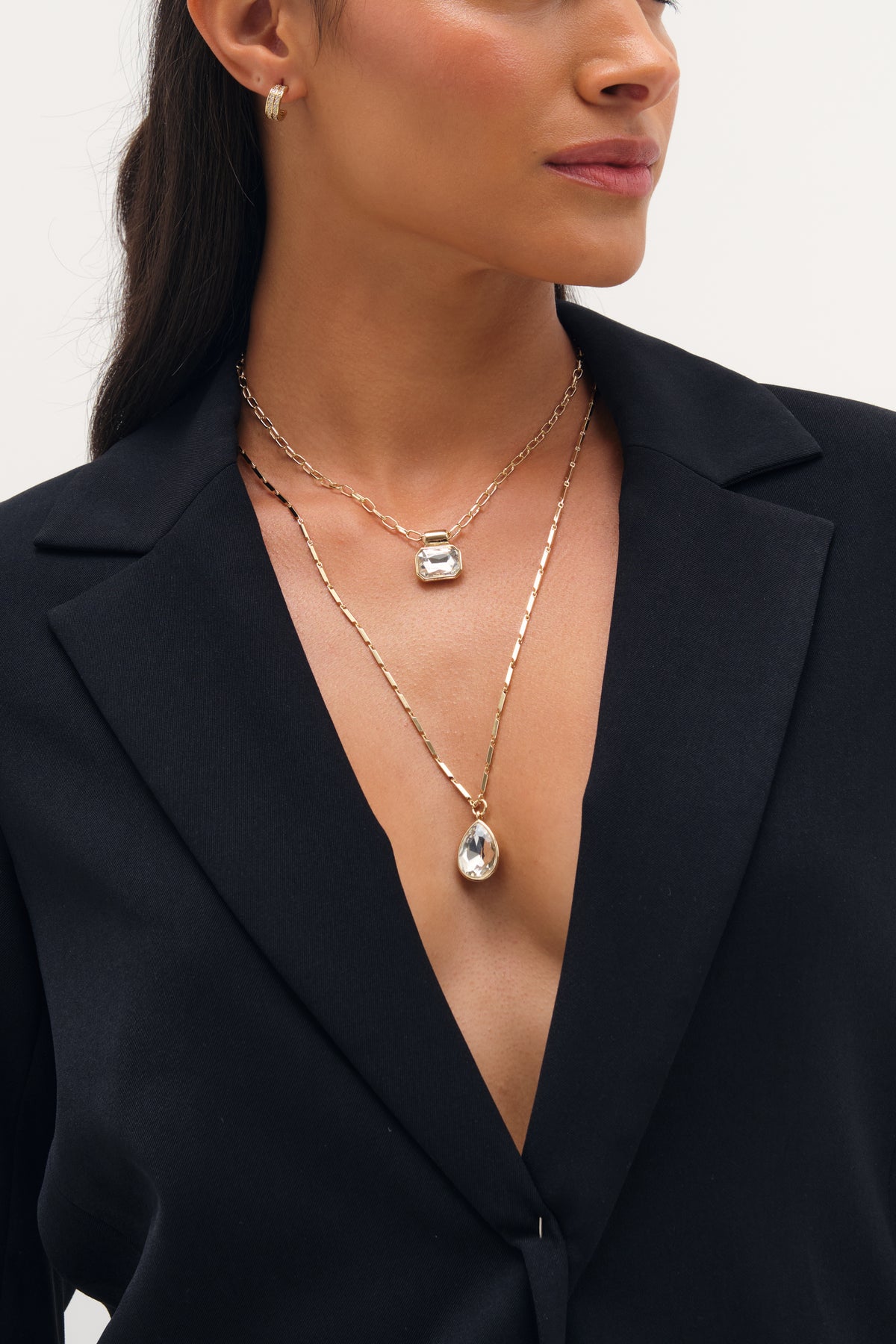 MOOD GOLD CRYSTAL DOUBLE LAYERED PENDANT