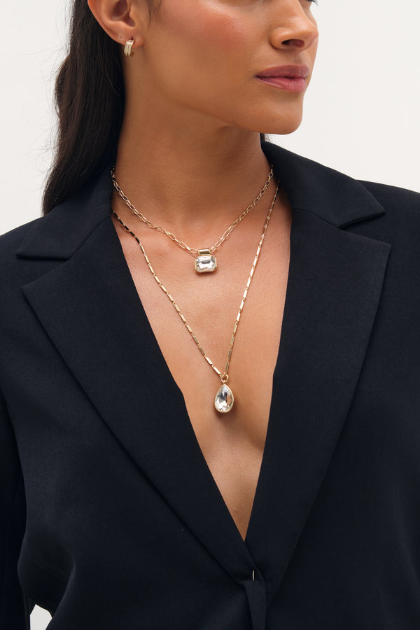 MOOD GOLD CRYSTAL DOUBLE LAYERED PENDANT