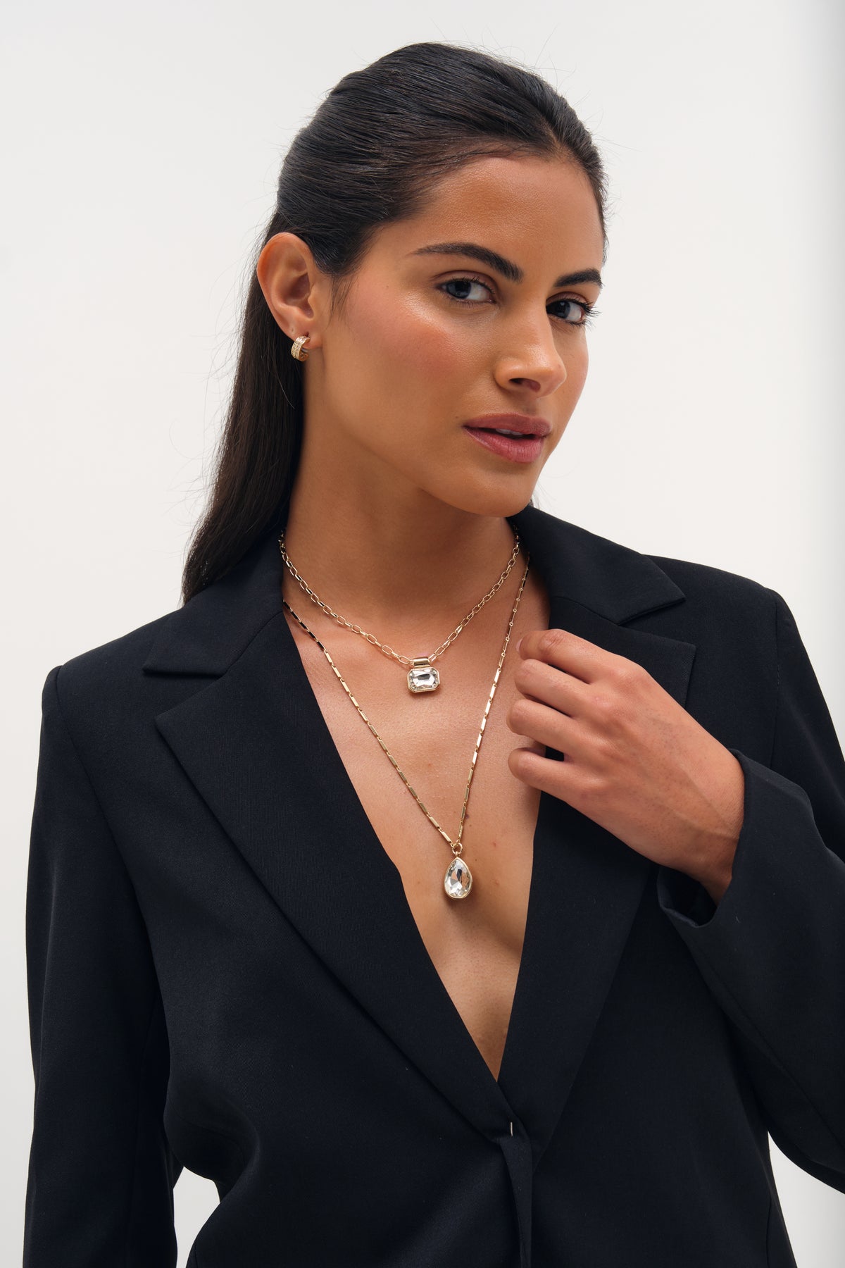 MOOD GOLD CRYSTAL DOUBLE LAYERED PENDANT