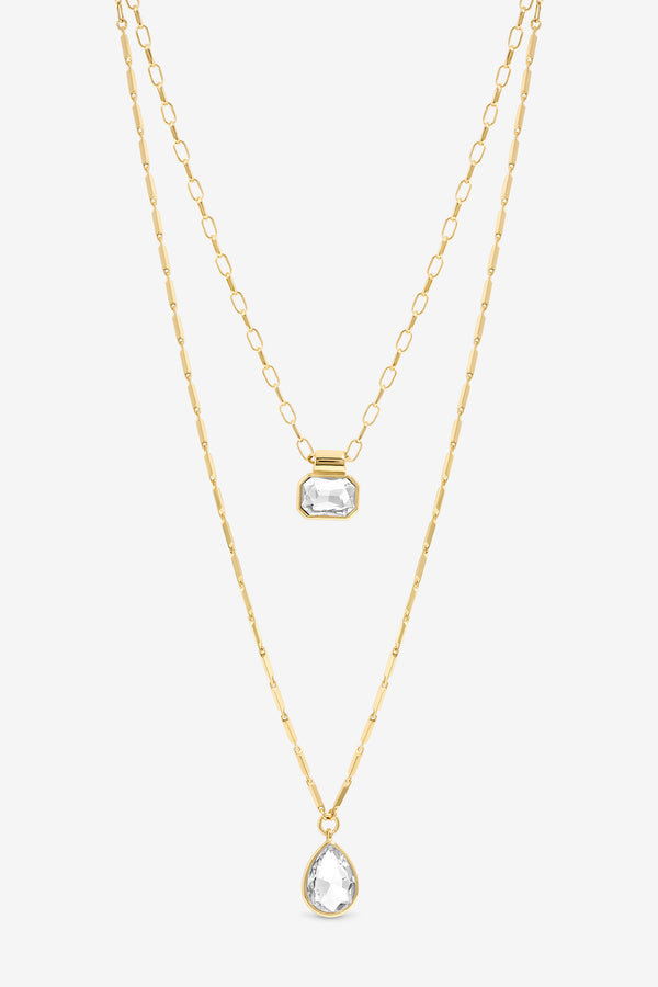 MOOD GOLD CRYSTAL DOUBLE LAYERED PENDANT