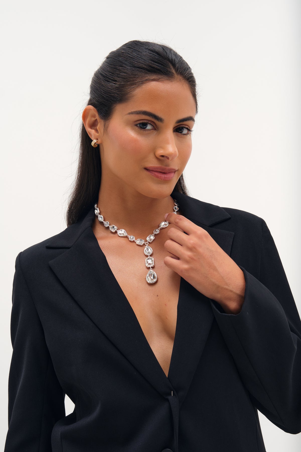 MOOD SILVER PLATE AND CRYSTAL MULTISTONE Y DROP NECKLACE