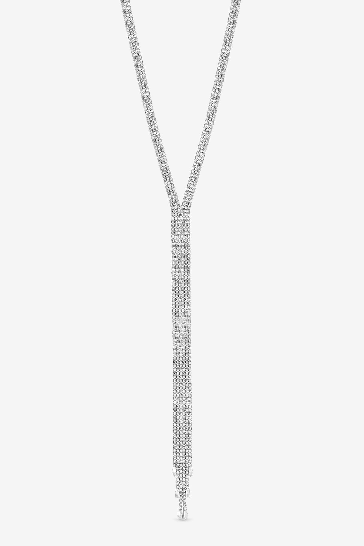 MOOD SILVER CRYSTAL LARIAT NECKLACE