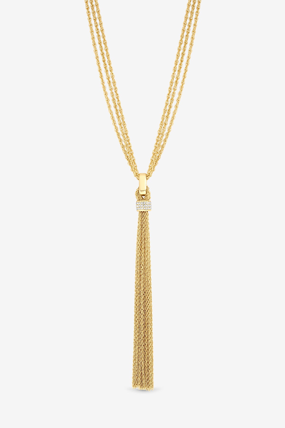 MOOD GOLD PLATE AND PAVE LINK TASSEL DROP NECKLACE