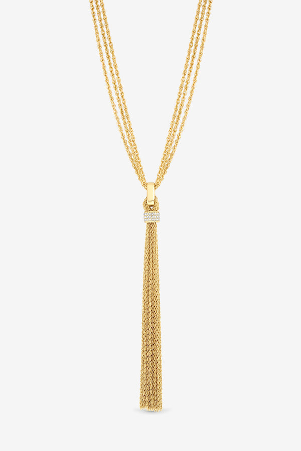 MOOD GOLD PLATE AND PAVE LINK TASSEL DROP NECKLACE