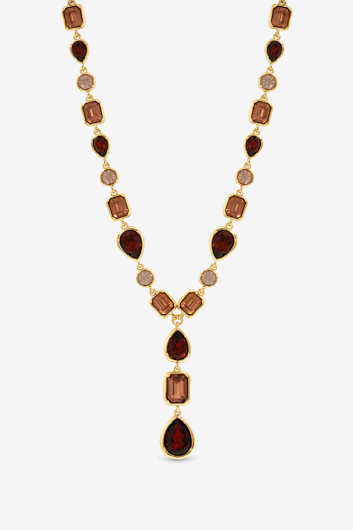 MOOD GOLD PLATE AND RED TONAL STONE Y DROP NECKLACE