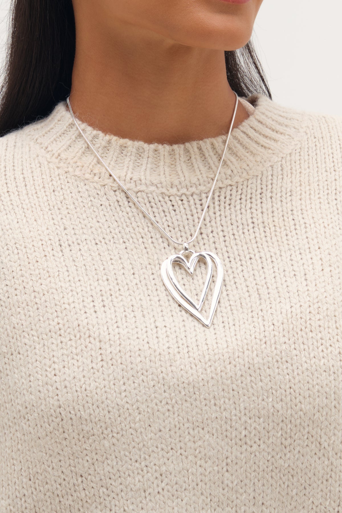 MOOD SILVER PLATE SNAKE CHAIN OPEN HEART PENDANT
