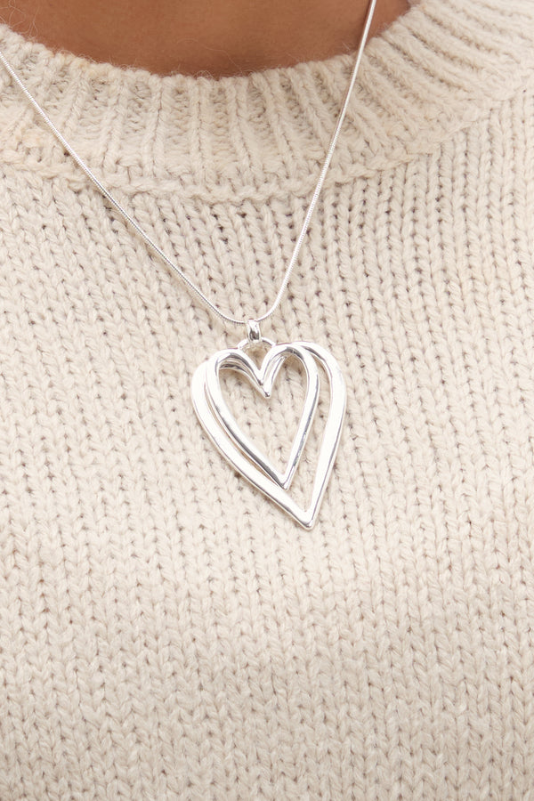 MOOD SILVER PLATE SNAKE CHAIN OPEN HEART PENDANT