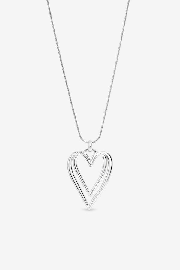 MOOD SILVER PLATE SNAKE CHAIN OPEN HEART PENDANT