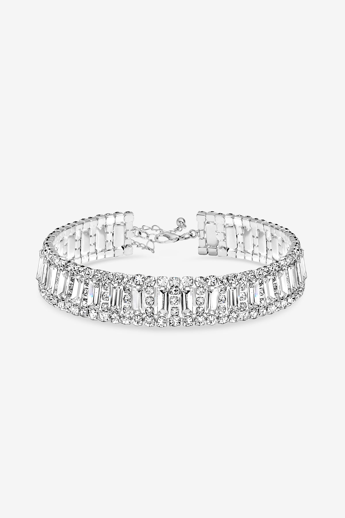 Mood Silver Plated And Crystal Baguette Choker Necklace