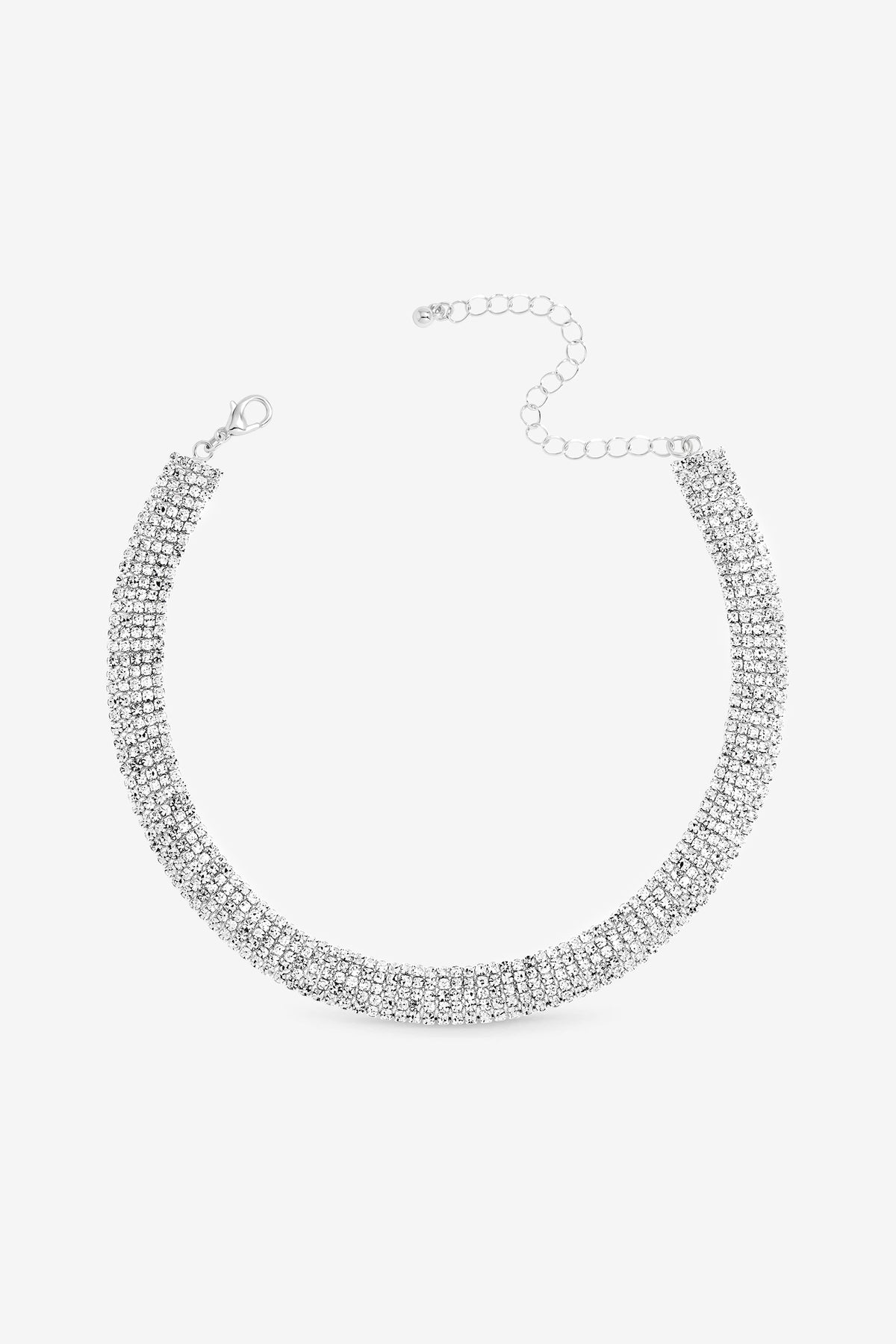 Mood Silver Plated and Crystal Multirow Choker Necklace