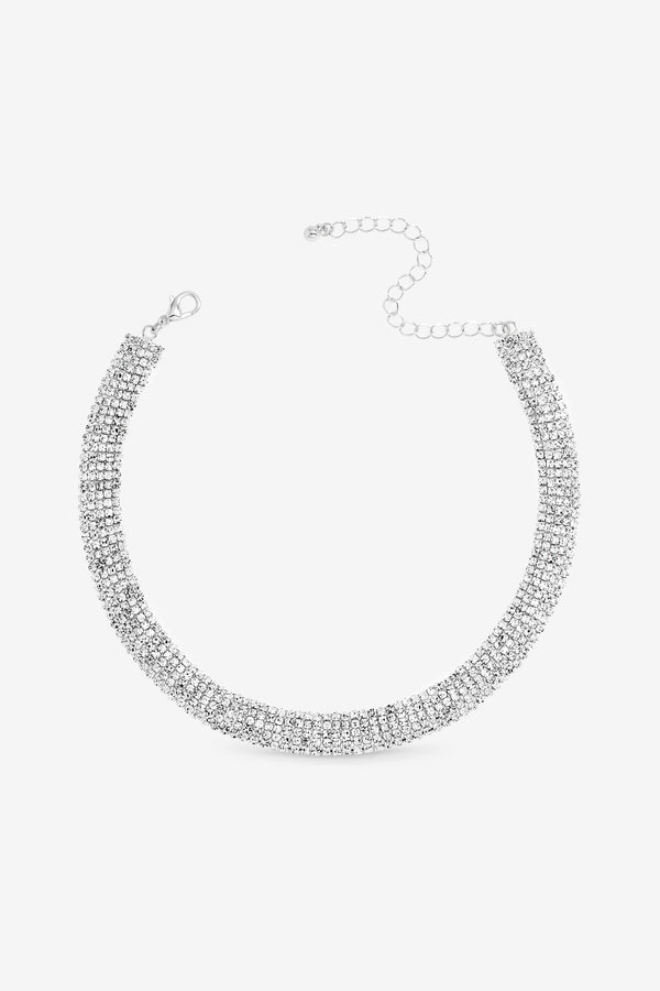 Mood Silver Plated and Crystal Multirow Choker Necklace