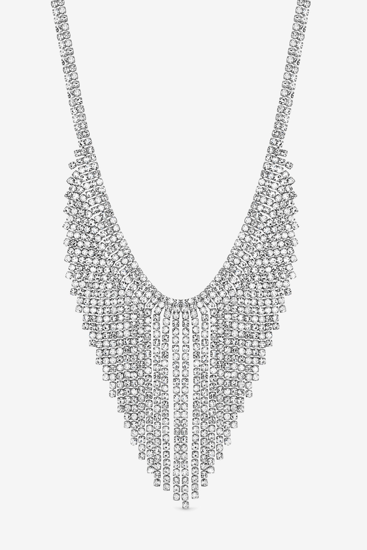 Mood Rhodium Plated and Crystal Statement Shower Necklace
