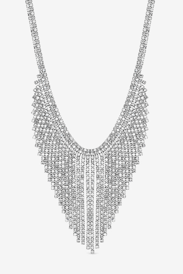 Mood Rhodium Plated and Crystal Statement Shower Necklace