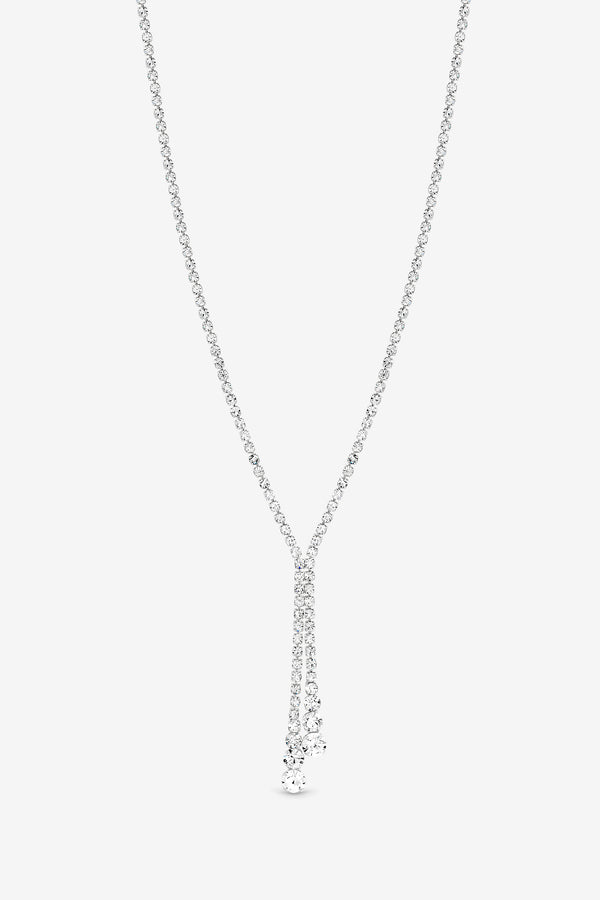 Mood Silver Plated Crystal Y Drop Necklace