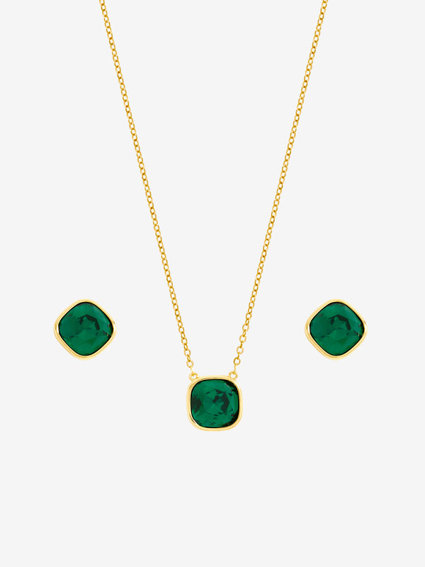 Mood Gold Plated And Emerald Two Piece Set