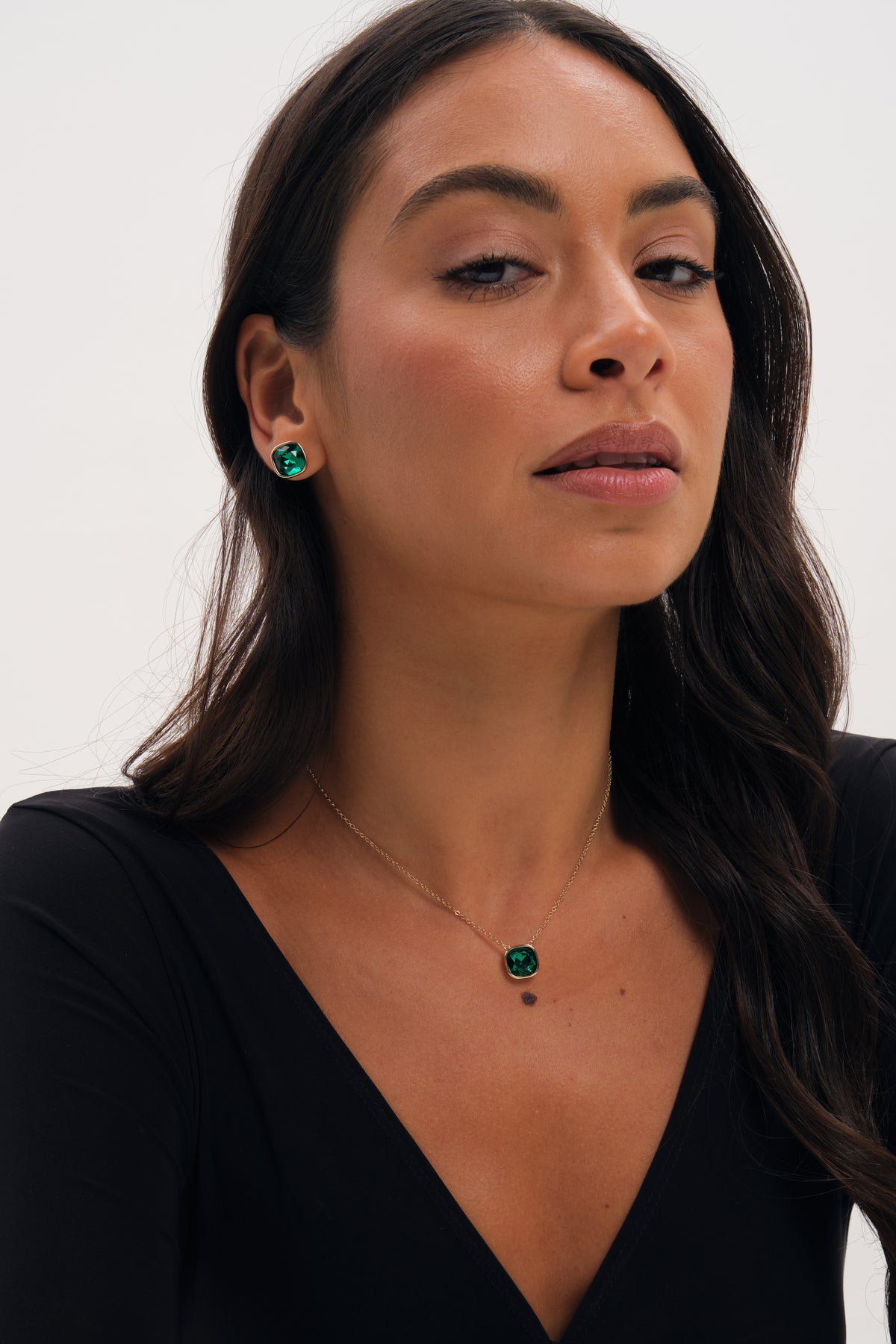 Mood Gold Plated And Emerald Two Piece Set