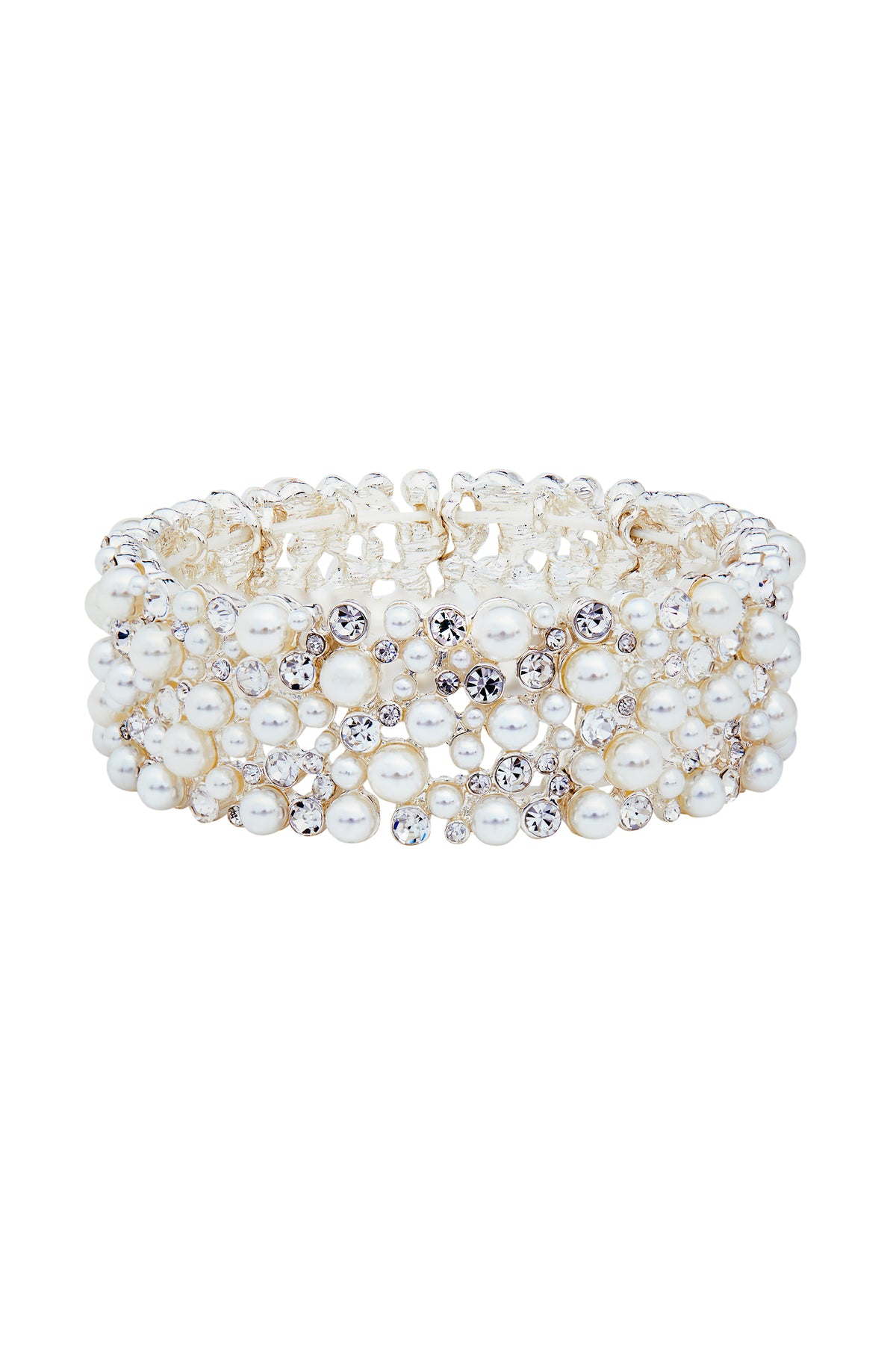 Mood Silver Crystal And Pearl Stretch Bracelet