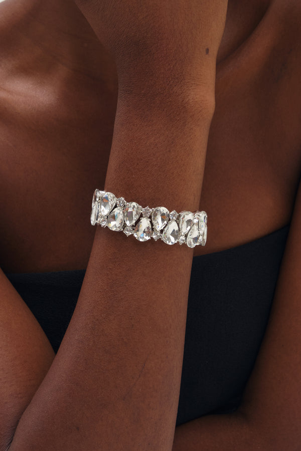 MOOD SILVER PLATE AND CRYSTAL PEAR  STRETCH BRACELET