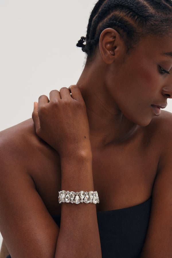 MOOD SILVER PLATE AND CRYSTAL PEAR  STRETCH BRACELET