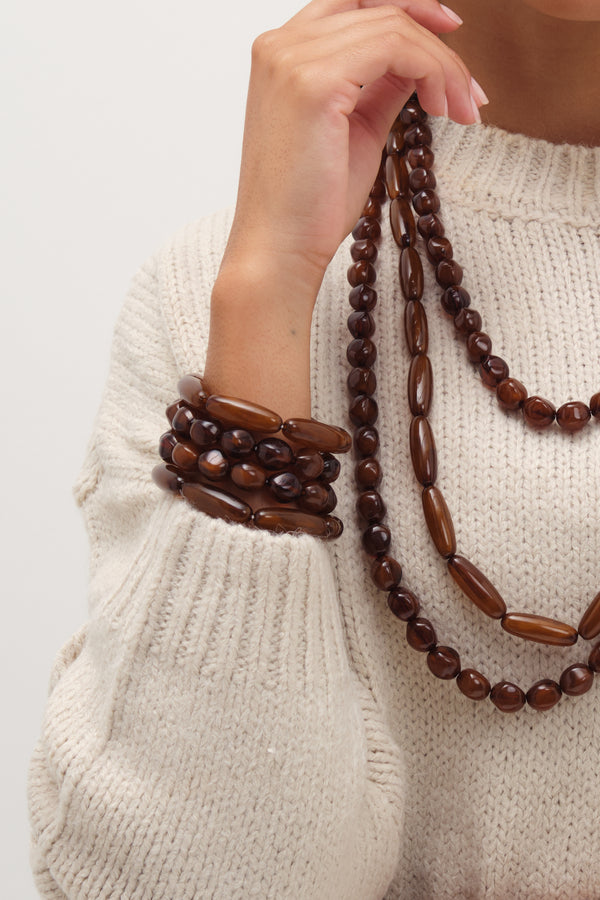 Mood Tortoiseshell Beaded Multirow Stretch Bracelet - Pack Of 4