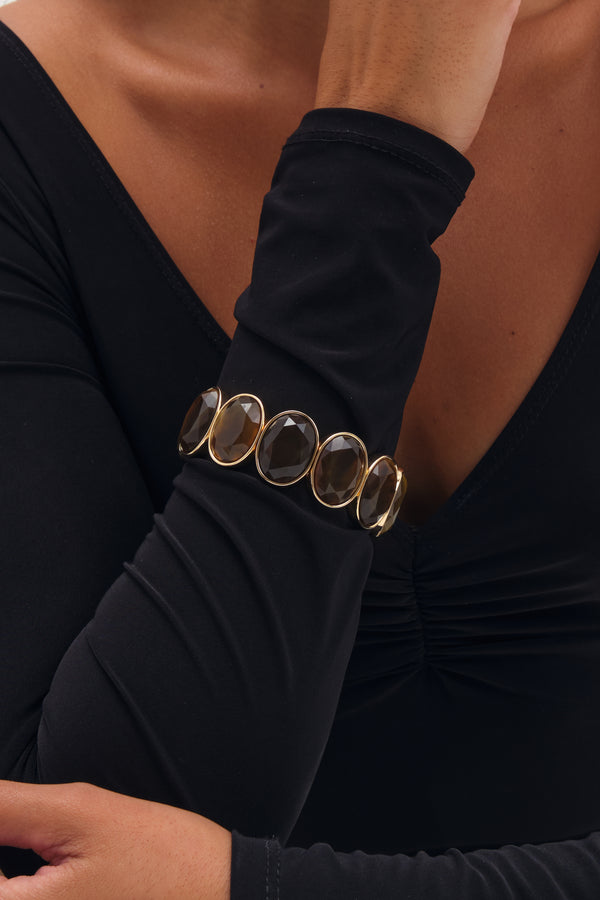 MOOD GOLD PLATE BROWN STATEMENT STRETCH BRACELET