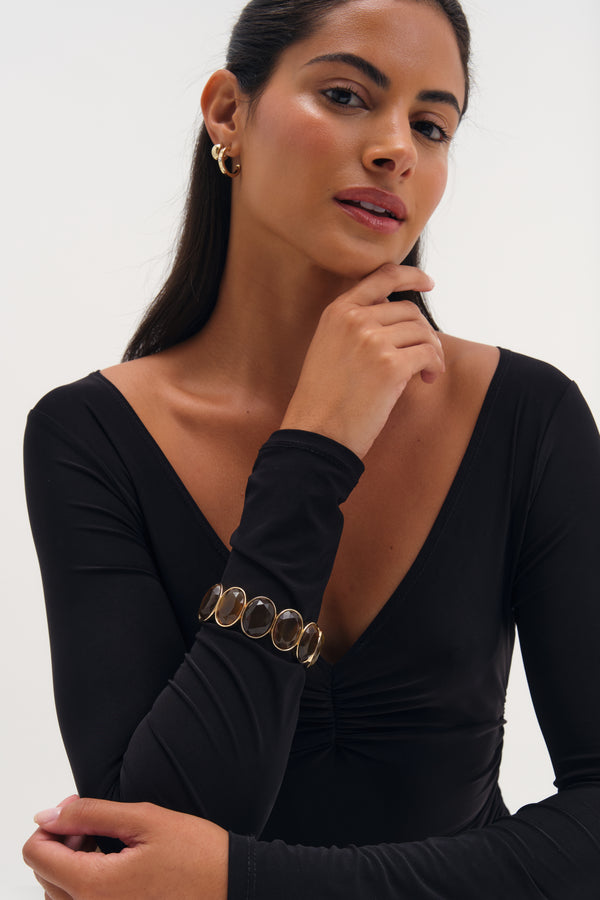 MOOD GOLD PLATE BROWN STATEMENT STRETCH BRACELET