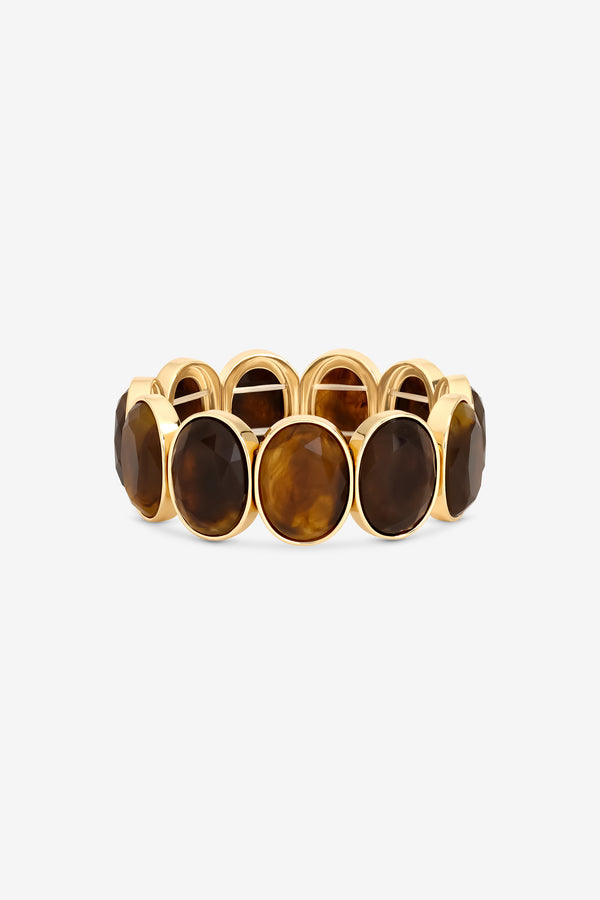 MOOD GOLD PLATE BROWN STATEMENT STRETCH BRACELET