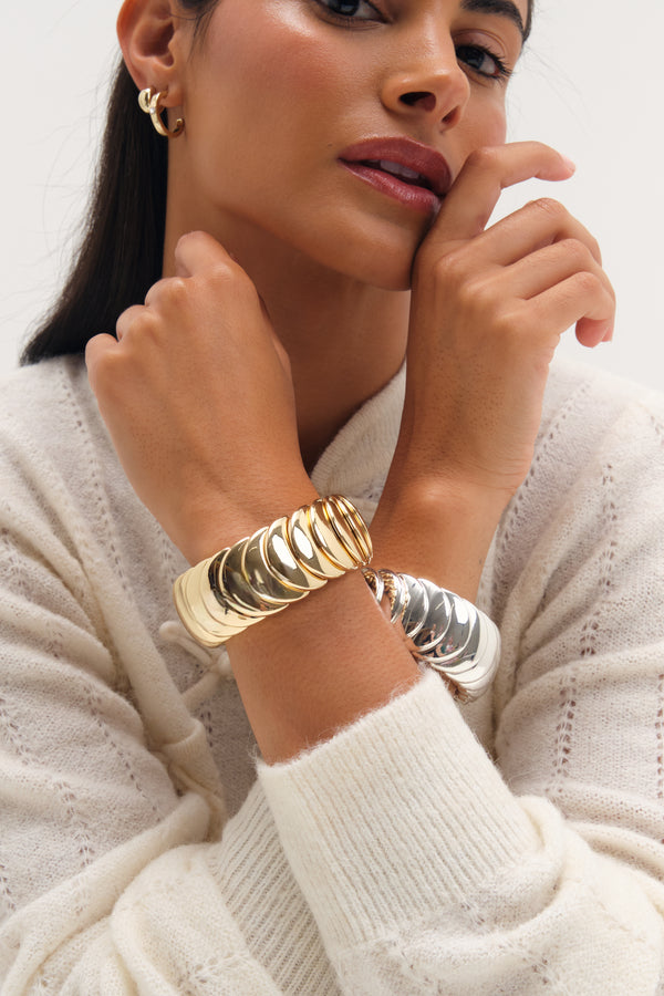 Mood Gold Plated And Polished Statement Stretch Bracelet