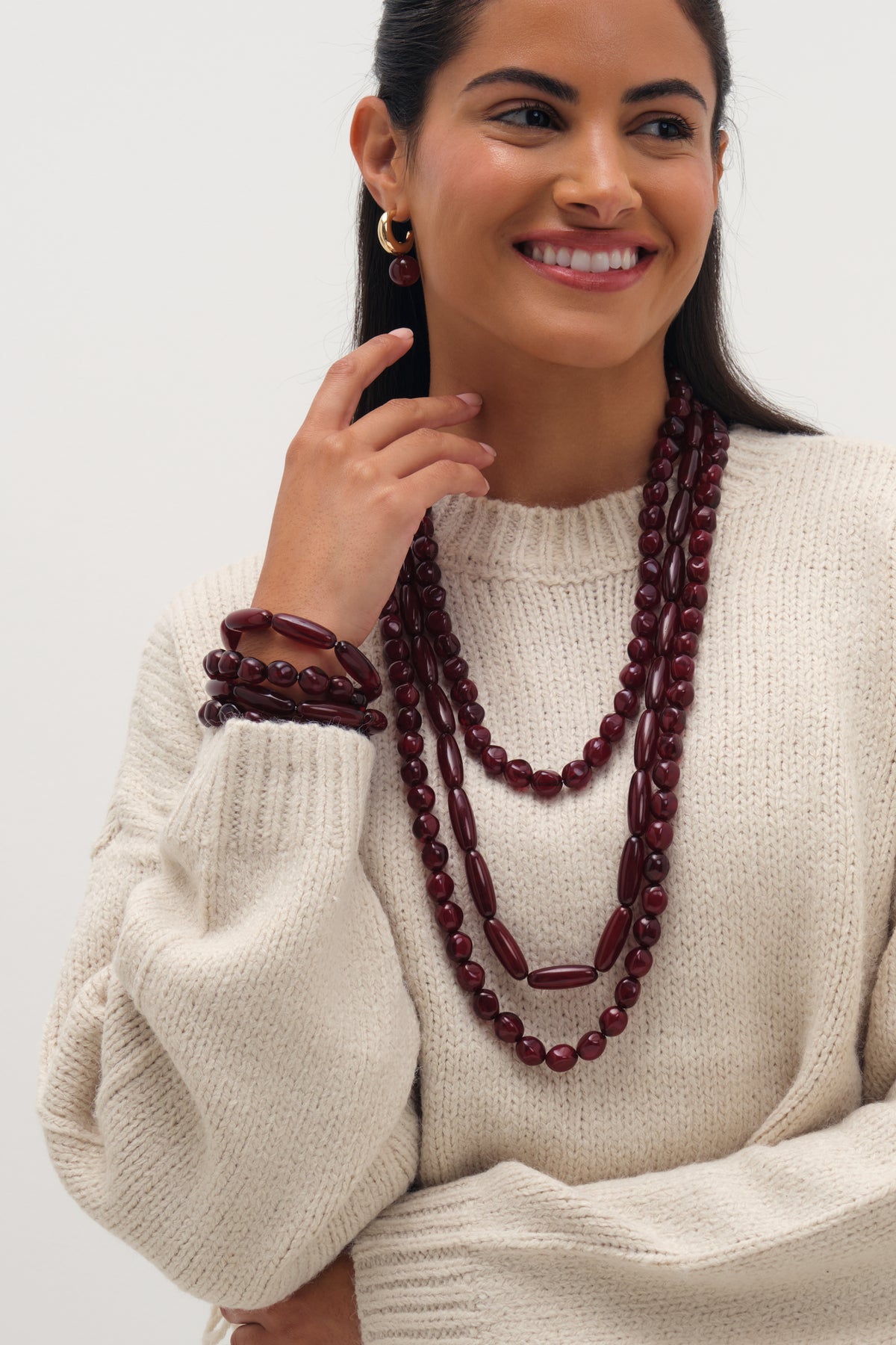 Mood Burgundy Beaded Multirow Stretch Bracelet - Pack Of 4