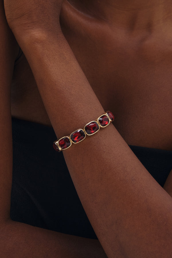 MOOD GOLD PLATE AND RED STRETCH BRACELET