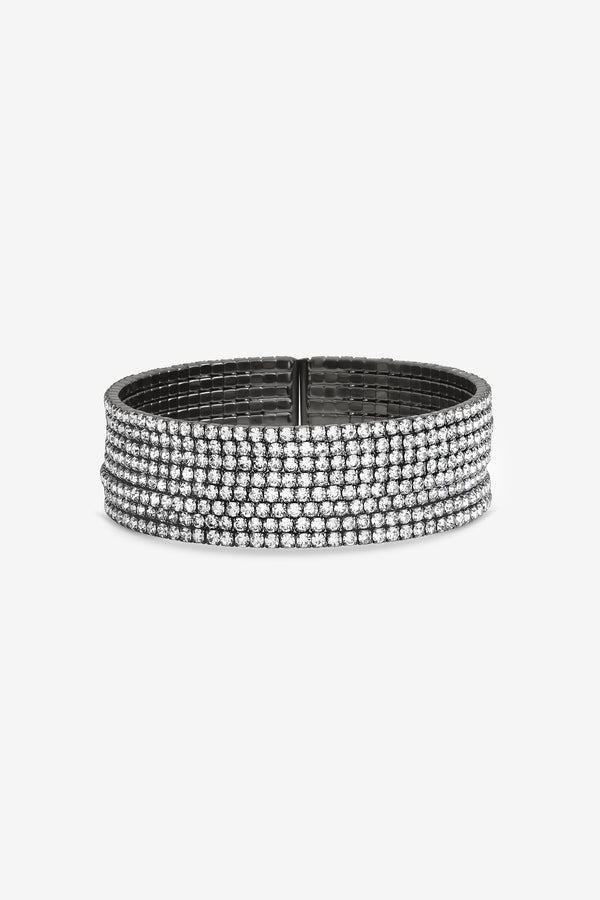 Mood Hematite and Crystal Multirow Cuff Bracelet