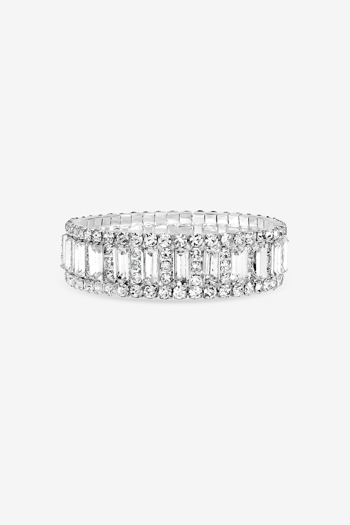 Mood Silver Plated and Crystal Baguette Stretch Bracelet
