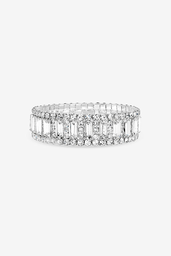 Mood Silver Plated and Crystal Baguette Stretch Bracelet