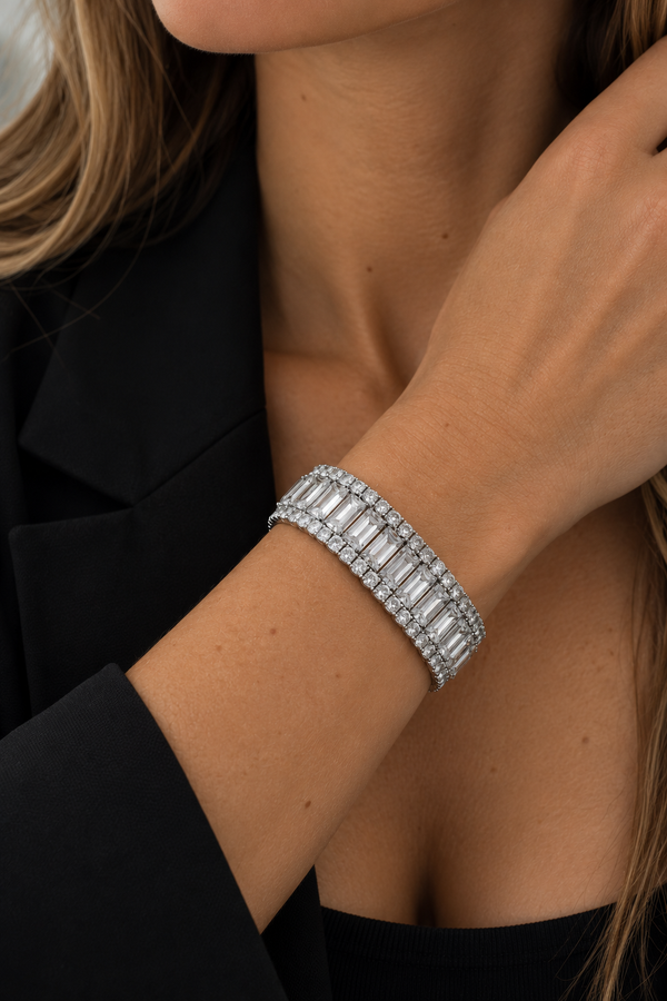 Mood Silver Plated and Crystal Baguette Stretch Bracelet