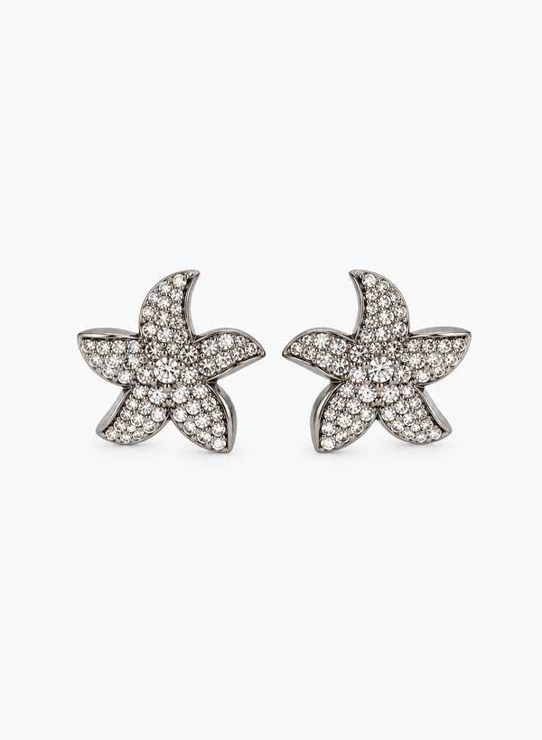Mood Hematite Statement Flower Stud Earrings
