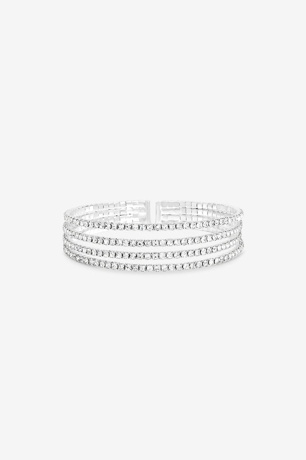 Mood Silver Plated Crystal Multirow Bangle