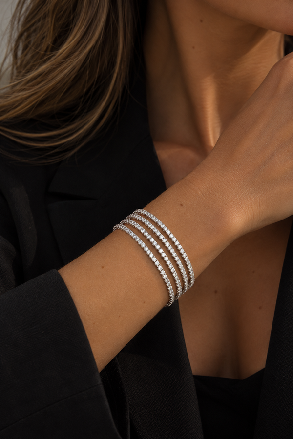 Mood Silver Plated Crystal Multirow Bangle