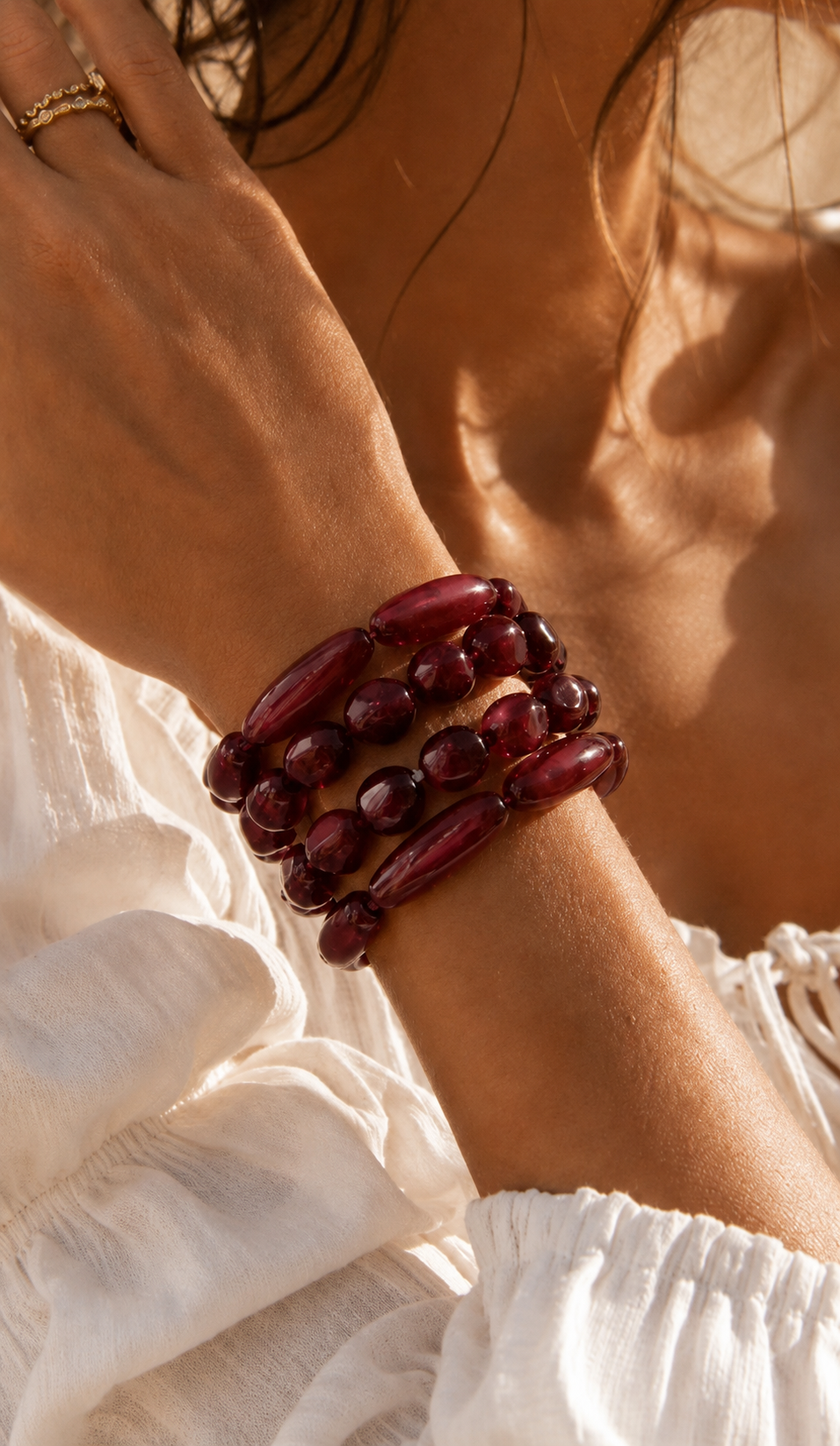 Mood Burgundy Beaded Multirow Stretch Bracelet - Pack Of 4