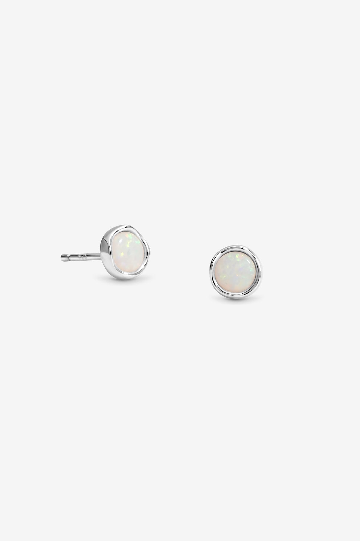 Simply Silver 925 Sterling Silver Round Opal Stud Earrings