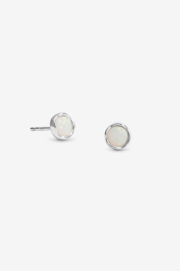 Simply Silver 925 Sterling Silver Round Opal Stud Earrings