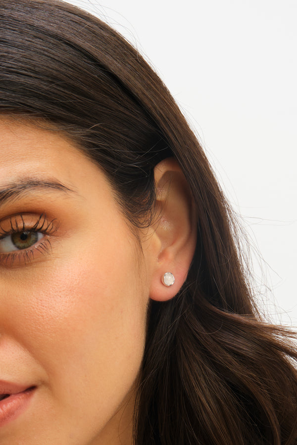 Simply Silver 925 Sterling Silver Round Opal Stud Earrings