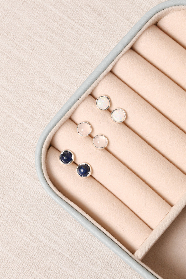 Simply Silver 925 Sterling Silver Round Opal Stud Earrings