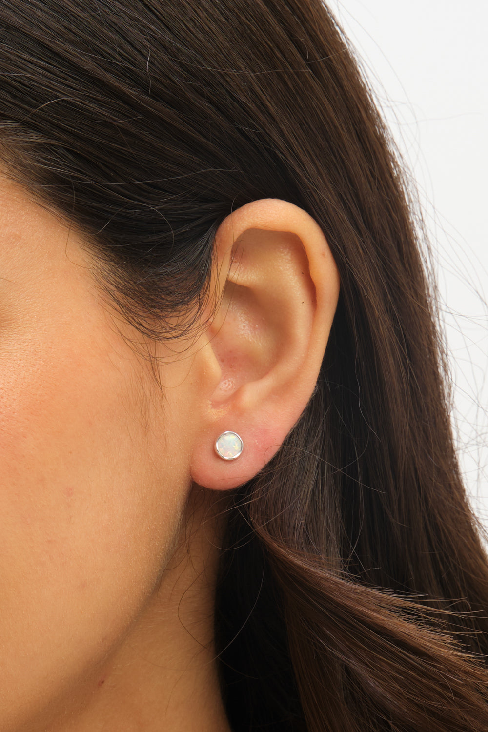 Simply Silver 925 Sterling Silver Round Opal Stud Earrings