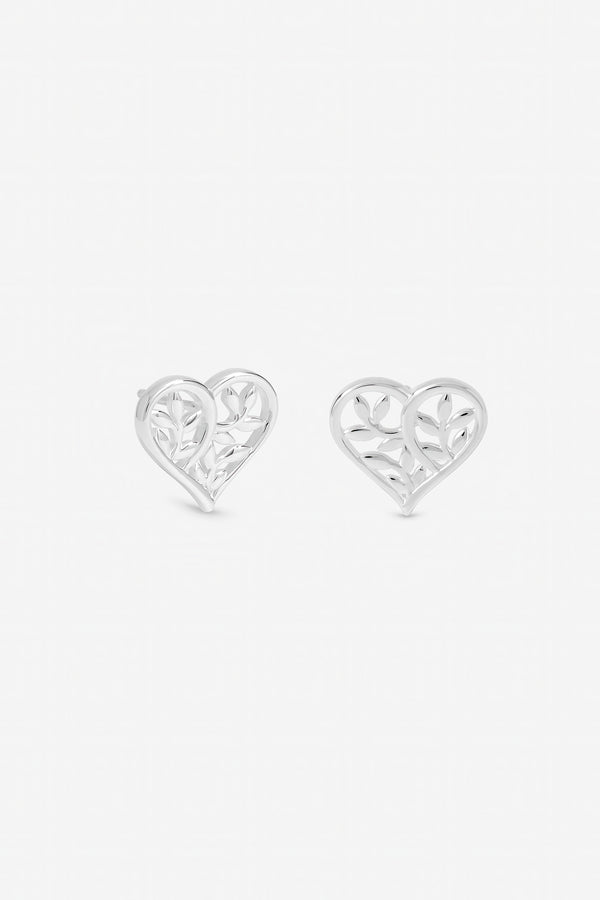 Inicio Sterling Silver Plated Tree Of Love Heart Stud Earrings